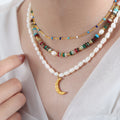 Gold Crescent Moon Pendant Freshwater Pearl Necklace view 1
