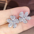 Silver Five Petal Pavé CZ Flower Stud Earrings Pair view 2