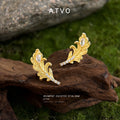 Gold Feather Leaf Crystal Stud Earrings Marquise Pair view 4