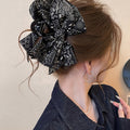 White Bandana Paisley Print Fabric Bow Large Hair Claw Clip view 3