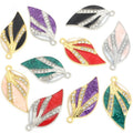 Striped Enamel Leaf Metal Jewelry Charms, 10 Colorways view 5