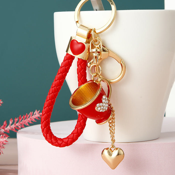 Heart Cup Keychains in Pink Red and Blue with Braided and Clasp Free Loops