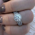 Round Halo Triple Band Clear Stone Ring Sizes 6-10 view 1
