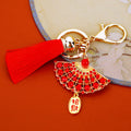 Chinese Enamel and Pearl Fan Tassel Keychains in Four Distinct Styles view 4