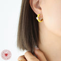 Yellow White Enamel C-Hoops Heart Zircon Gold Posts view 3