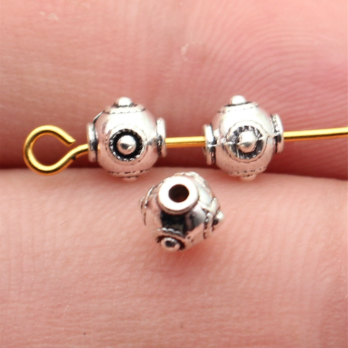 5.9x5.9x5.3mm 0.42g Antique Silver Zinc Alloy Raised Dot Round Spacer Beads for Bracelet Jewelry Making