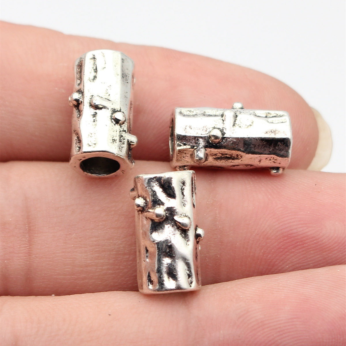 15x8.9x8.9mm 2.6g Antique Silver Zinc Alloy Hammered Dotted Tube Spacer Beads for Bracelet Making