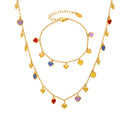 Gold Steel Heart Enamel Charm Necklace And Bracelet Set view 5