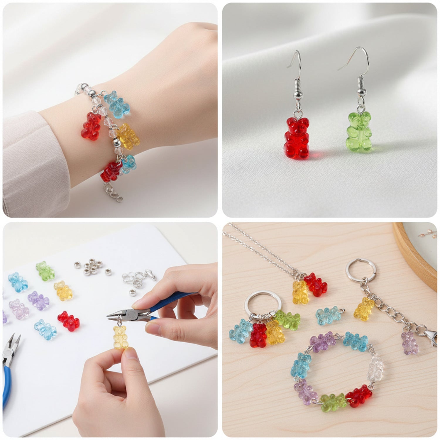 12x19mm Transparent Acrylic Bear Charm Pendant for DIY Bracelet Necklace Earring Keychain Making