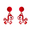 Red Velvet Ball Paper Cut Horse Drop Earrings Pair Style view 5