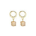 Champagne and Clear Cube Gold Tone Small Huggie Earrings view 5