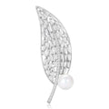 Crystal Leaf Brooch Pearl Drop Gold or Silver Tone view 2