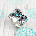 Antique Silver Rope Twist Turquoise Accent Finger Ring view 2