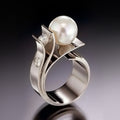 Silver Tone Modern Wave Pearl Accent Ring Two Colors 6-10 view 2