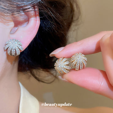 Crystal Flower Hoop Ear Clips in Gold and Silver Tones