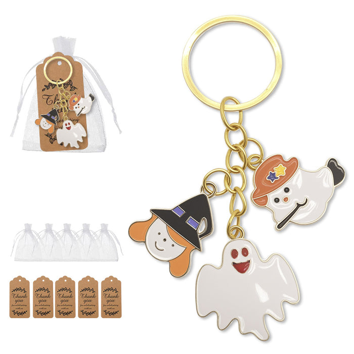 Gold Enamel Ghost Witch Cowboy Charm Keychain Three