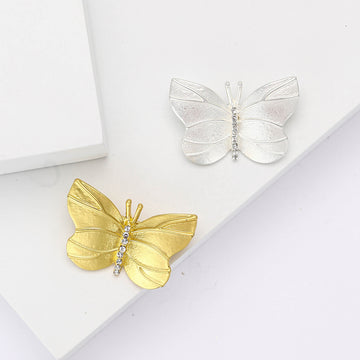 Matte Butterfly Brooch Crystal Spine Line Gold and Silver