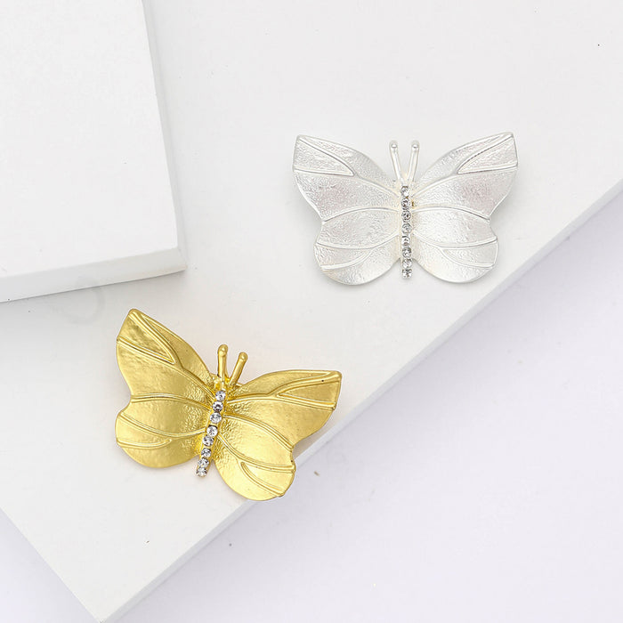 Matte Butterfly Brooch Crystal Spine Line Gold and Silver