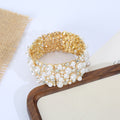 Pearl And Rhinestone Cluster Stretch Cuff Bracelet Gold Tone view 2