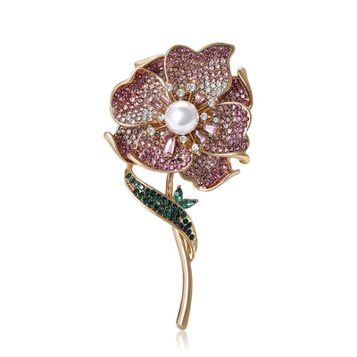 Crystal Rose Brooch In Pink Or Blue with Green Stem front view on a light background