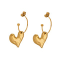 Hammered Heart Drop Hoop Earrings in Gold and Silver Tone view 5