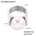 Large Shell Pearl Statement Ring Wide Metal Band Style view 6