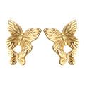 Gold Dual Butterfly Stud Earrings Textured Wing Pair view 5