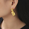 Gold Polished Stacked Triple Teardrop Drop Stud Earrings view 3