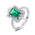 Green Emerald Cut Halo Crown Accent Silver Finger Ring view 5
