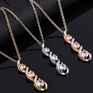 Twisted Spiral Three-Stone Pendant Necklace Three Tones