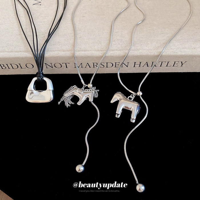 Abstract Horse And Square Pendant Cord Necklaces Statement Jewelry Design