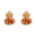 Champagne Orange Crystal Gourd Stud Earrings CZ Halo view 5