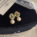 Gold-Tone Enamel Rose Openwork Cotton Pearl Drop Earrings view 1