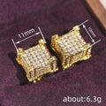 Square Pavé Stone Stud Earrings in Gold and Silver Tones view 4
