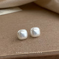 Square Cushion Pearl Stud Earrings Four Color Size Styles view 7