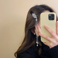 Black Velvet Silver Filigree Hair Clip With Long Pearl Like Tassels view 6