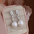 Silver Crystal Cluster Pearl Drop Earrings Cascading Stones view 1