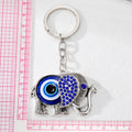 Silver Tone Crystal Blue Evil Eye Elephant Split Ring Keychain view 3