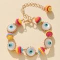 Evil Eye Charm Bracelet Gold Tone Chain Multicolor Seed Beads view 3