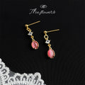 Gold Pink Cat Eye Drop Clear Crystal Earrings Matching Pair view 3