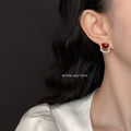 Gold Tone Burgundy Heart Stud Earrings Pearl Crystal Arc view 2
