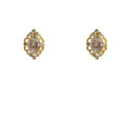Gold Tone Smoky Oval Stone Ornate Floral Halo Stud Earrings view 5