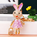 Jeweled Polka Dot Dress Rabbit Keychains with Braided Loop Options view 9