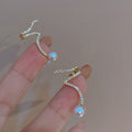 Crystal Line and Pearl Ear Cuff Stud Earrings With Metal Details view 4