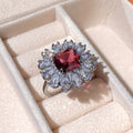 Silver Tone Red Square Stone Floral Halo Ring Polished Metal Jewelry view 4