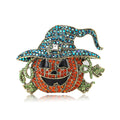 Crystal Halloween Pumpkin Brooch with Blue Witch Hat view 5