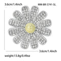 Rhinestone Daisy Flower Brooch Yellow Center Silver Petals view 5