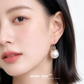 Silver Large Glass Pearl Cap Drop Earrings Pair Set view 2