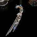 Crystal Flower Long Fringe Single Ear Clips with Polished Metal Tone Details view 6