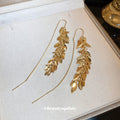 Gold Tone Leaf Threader Earrings and Silver Chain Drops view 4